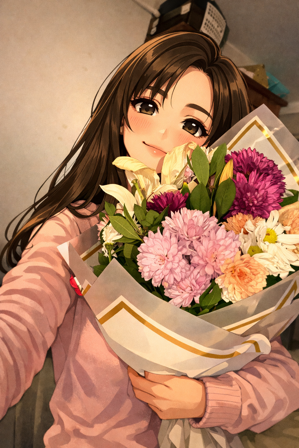 Hiding behind flowers but still outshining them - anime